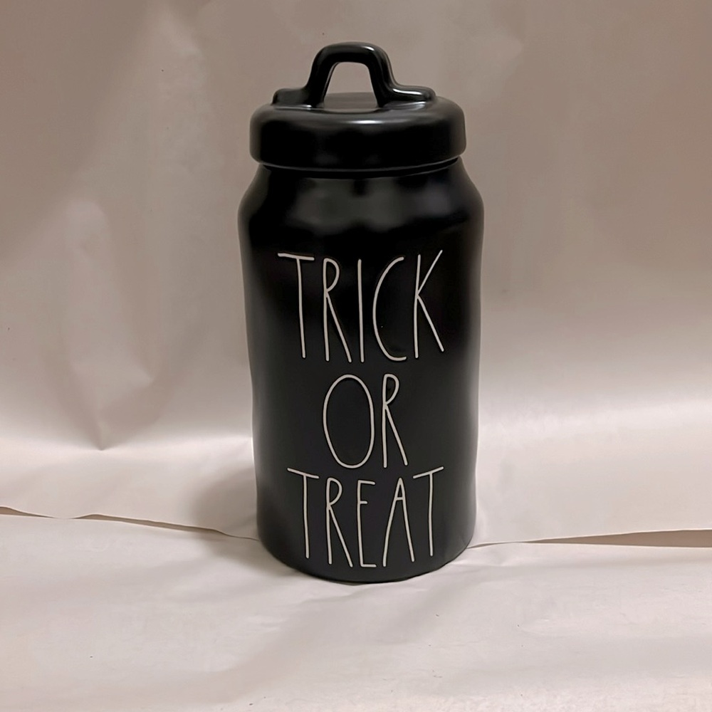 Matte Rae Dunn trick or treat black canister